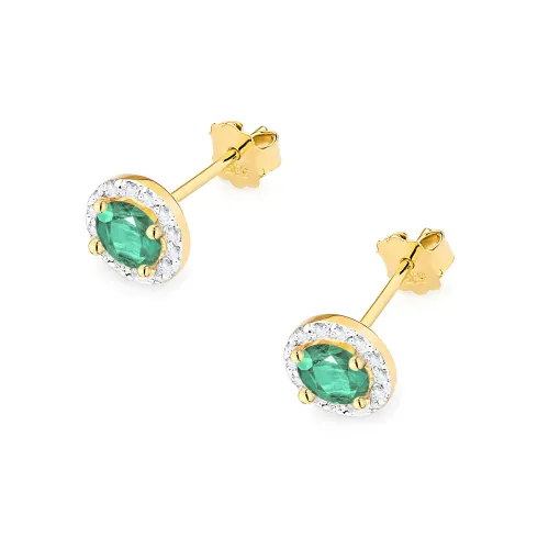 Złote kolczyki z szmaragdem 2x0,50ct i brylantami 0,24ct K0509