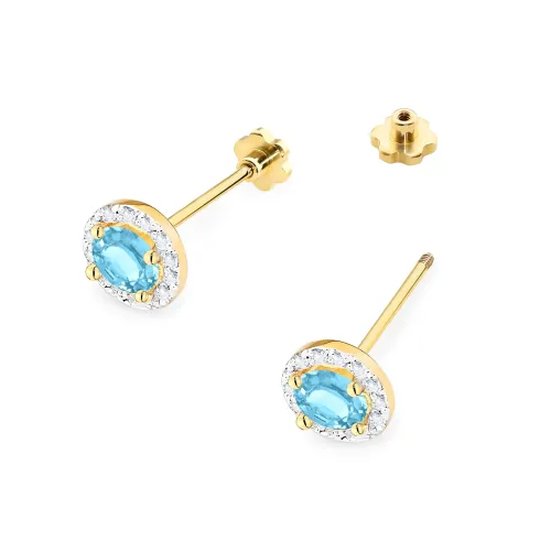 Złote kolczyki z topazem 2x0,50ct i brylantami  0,24ct K0509