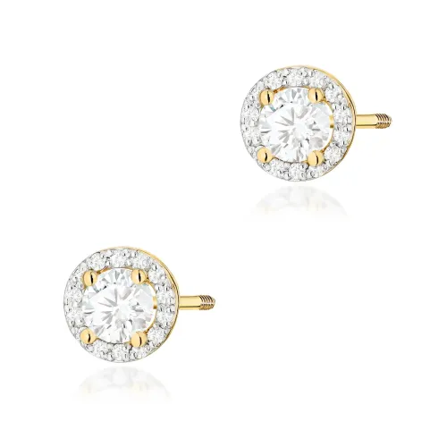 Złote kolczyki z białym szafirem 2x0,60ct i brylantami 0,24ct K0509