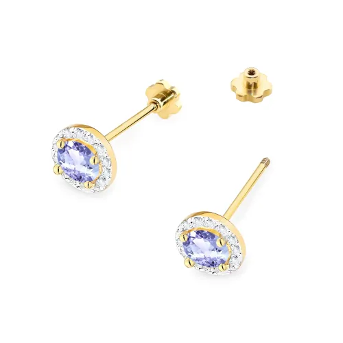 Złote kolczyki z tanzanitem 2x0,50ct i brylantami 0,24ct K0509