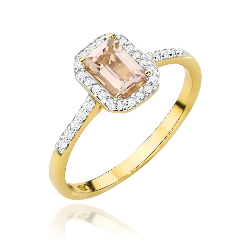 Złoty pierścionek z morganitem 0,60ct i brylantami 0,186ct W0575