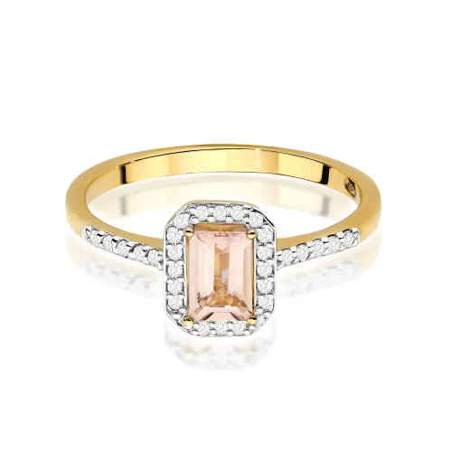 Złoty pierścionek z morganitem 0,60ct i brylantami 0,186ct W0575