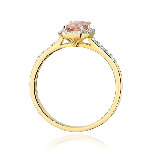 Złoty pierścionek z morganitem 0,60ct i brylantami 0,186ct W0575