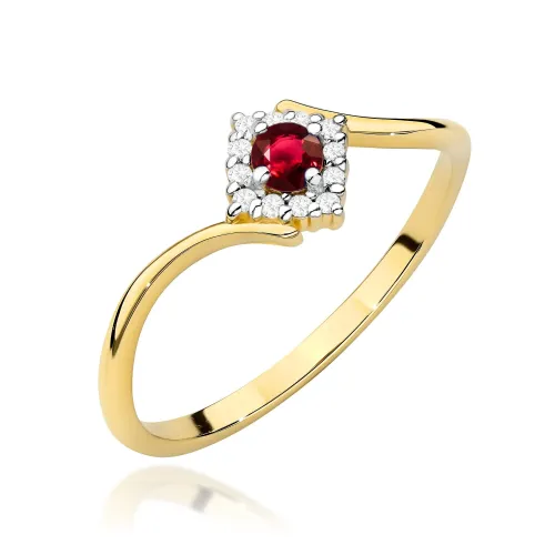 Złoty pierścionek z rubinem 0,15ct i brylantami 0,06ct W0702