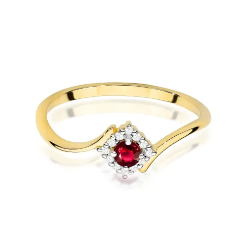 Złoty pierścionek z rubinem 0,15ct i brylantami 0,06ct W0702