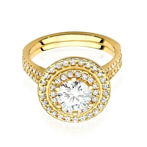 Złoty pierścionek "Donna" z brylantem 0,70ct i brylantami 0,633ct W0549