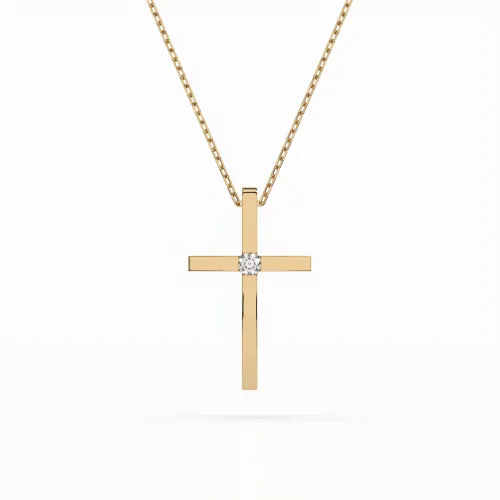 Złoty naszyjnik krzyż z brylantem 0,025ct 104-10031 K