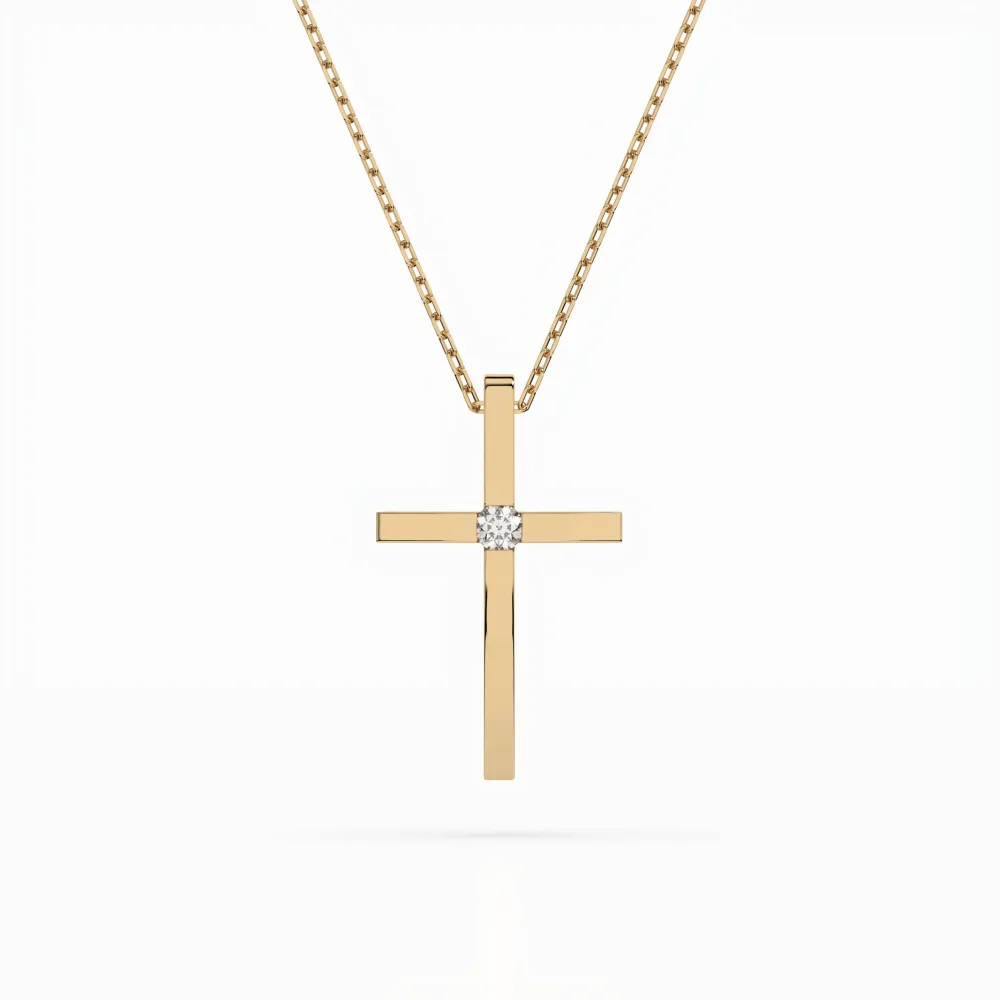 Złoty naszyjnik krzyż z brylantem 0,025ct 104-10031 K