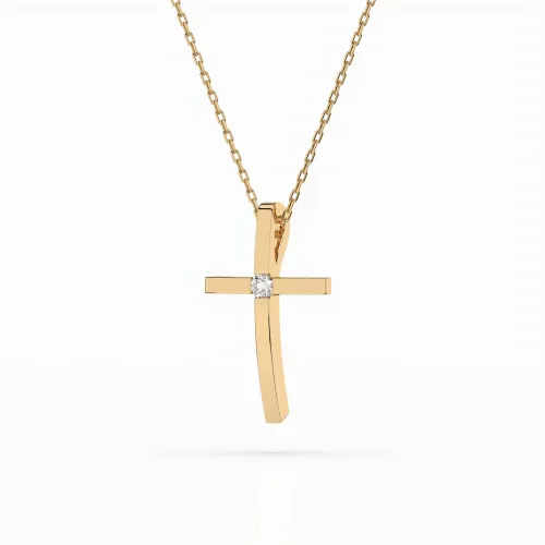 Złoty naszyjnik krzyż z brylantem 0,025ct 104-10031 K