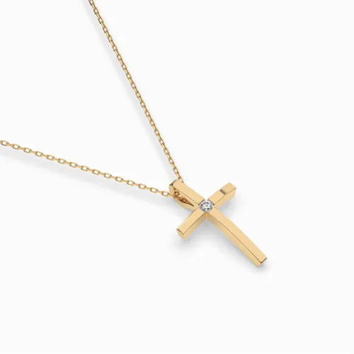 Złoty naszyjnik krzyż z brylantem 0,025ct 104-10031 K