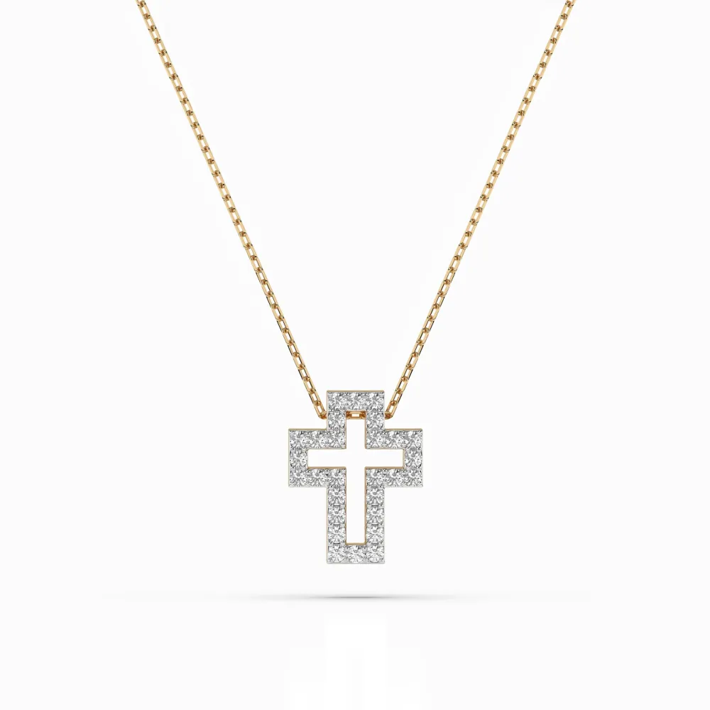 Złoty naszyjnik z zawieszką w kształcie krzyża 104-10030 K