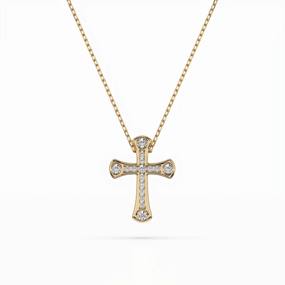 Złoty naszyjnik z zawieszką krzyż 0,13ct 104-10009 K