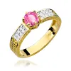 Złoty pierścionek z różowym topazem 0,60ct i brylantami 0,08ct W0075