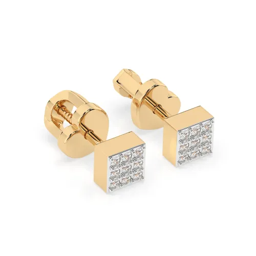 Złote kolczyki kwadrat z brylantami 0,11ct 102-10063 K