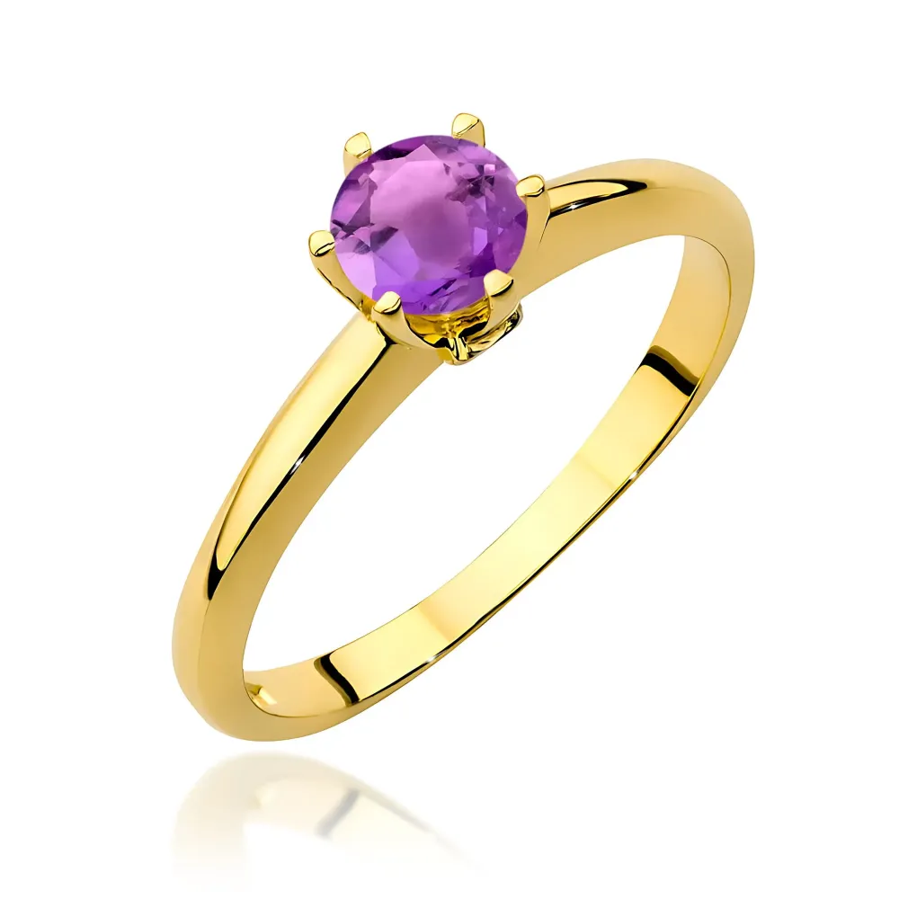 Złoty pierścionek z ametystem 0,50ct i brylantami 0,04ct W0557