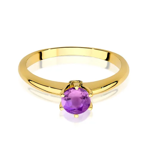 Złoty pierścionek z ametystem 0,50ct i brylantami 0,04ct W0557