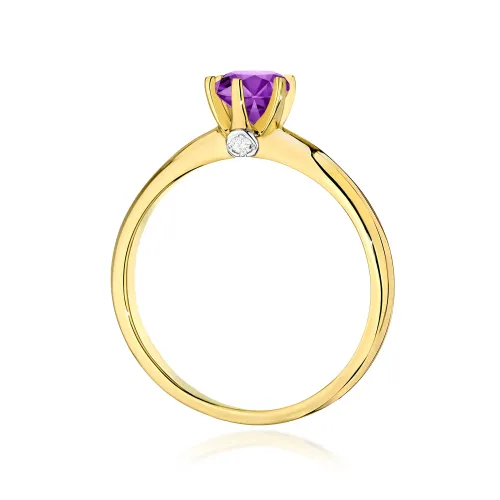 Złoty pierścionek z ametystem 0,50ct i brylantami 0,04ct W0557