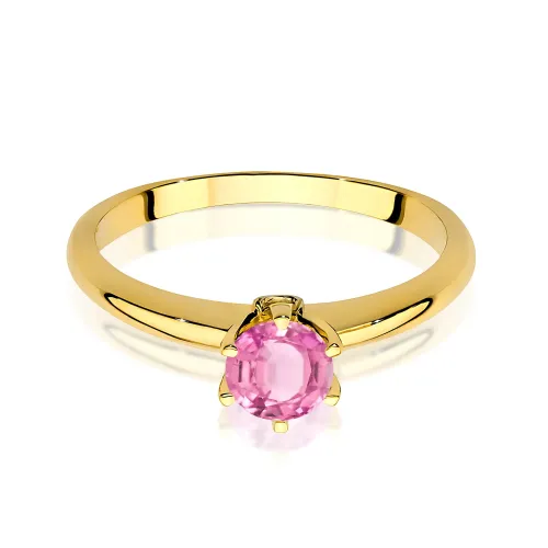 Złoty pierścionek z różowym topazem 0,60ct i brylantami 0,04ct W0557