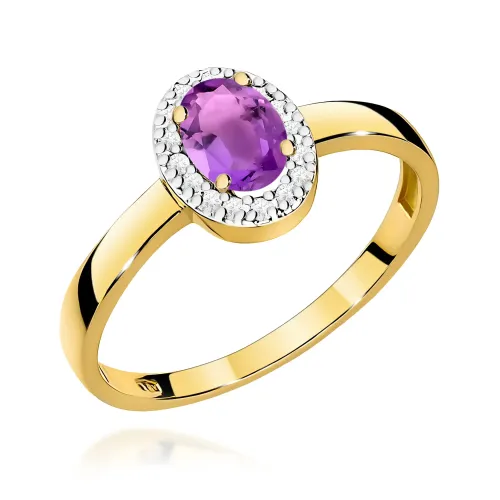 Złoty pierścionek z ametystem 0,40ct i brylantami 0,08ct W0330
