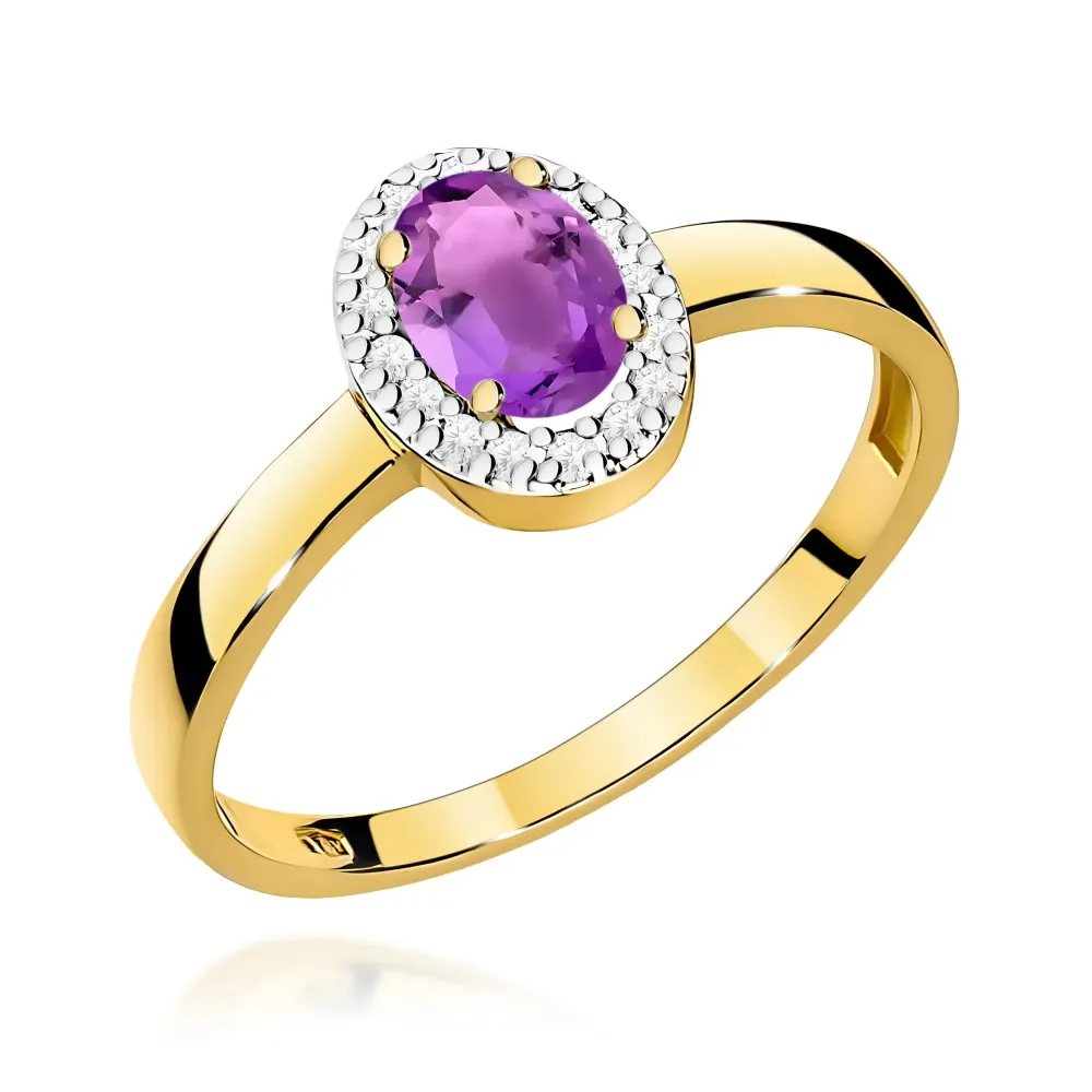 Złoty pierścionek z ametystem 0,40ct i brylantami 0,08ct W0330