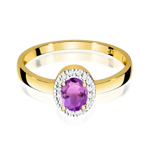 Złoty pierścionek z ametystem 0,40ct i brylantami 0,08ct W0330