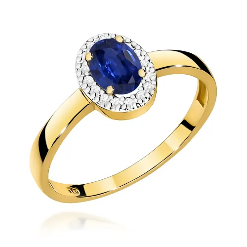 Złoty pierścionek z szafirem 0,70ct i brylantami 0,03ct W0330