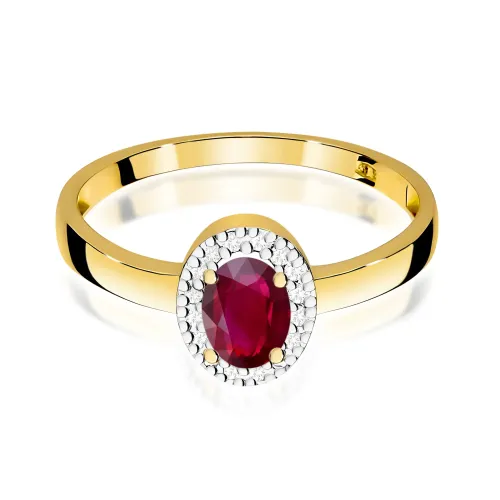 Złoty pierścionek z rubinem 0,60ct i brylantami 0,08ct W0330