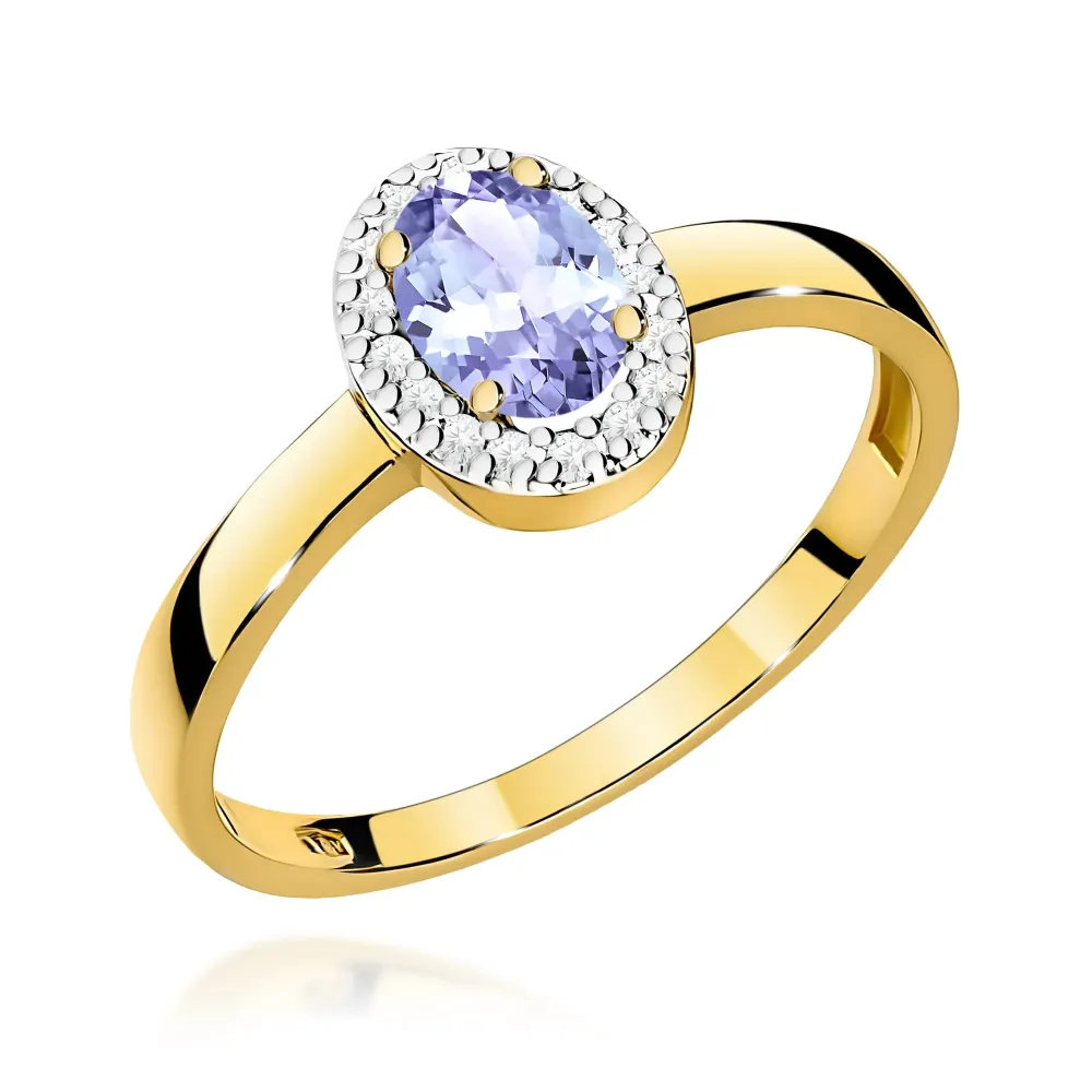 Złoty pierścionek z tanzanitem 0,40ct i brylantami 0,08ct W0330