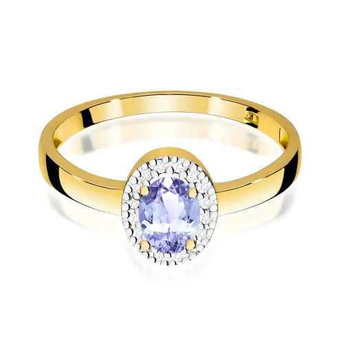 Złoty pierścionek z tanzanitem 0,40ct i brylantami 0,08ct W0330