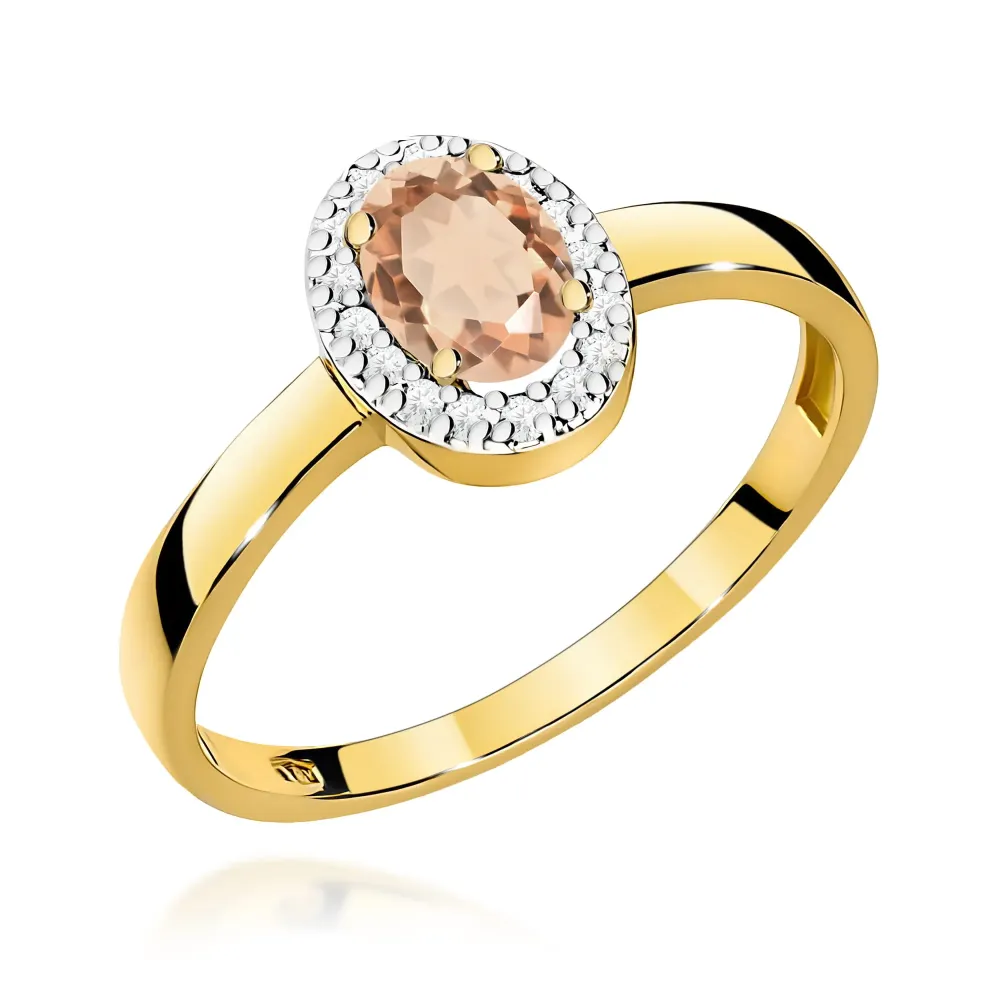 Złoty pierścionek  morganitem 0,40ct i brylantami 0,08ct W0330