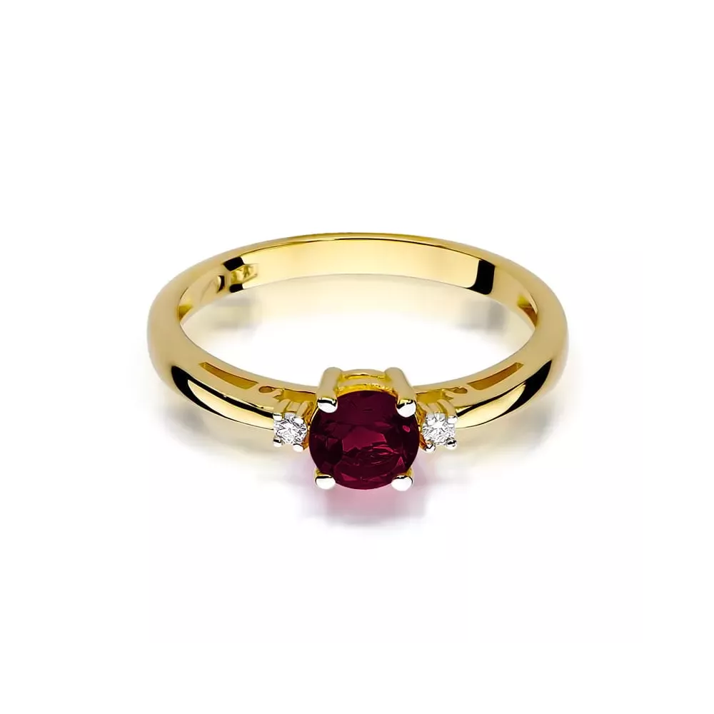 Złoty pierścionek z granatem 0,60ct i brylantami 0,029ct