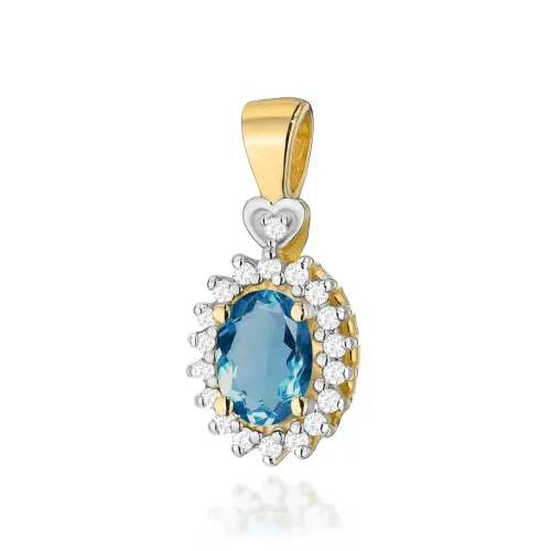 Złota zawieszka z Topazem London Blue 0,50ct i brylantami 0,095ct Z312