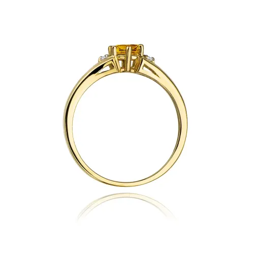 Złoty pierścionek z cytrynem 0,50ct i brylantami 0,03ct W0076