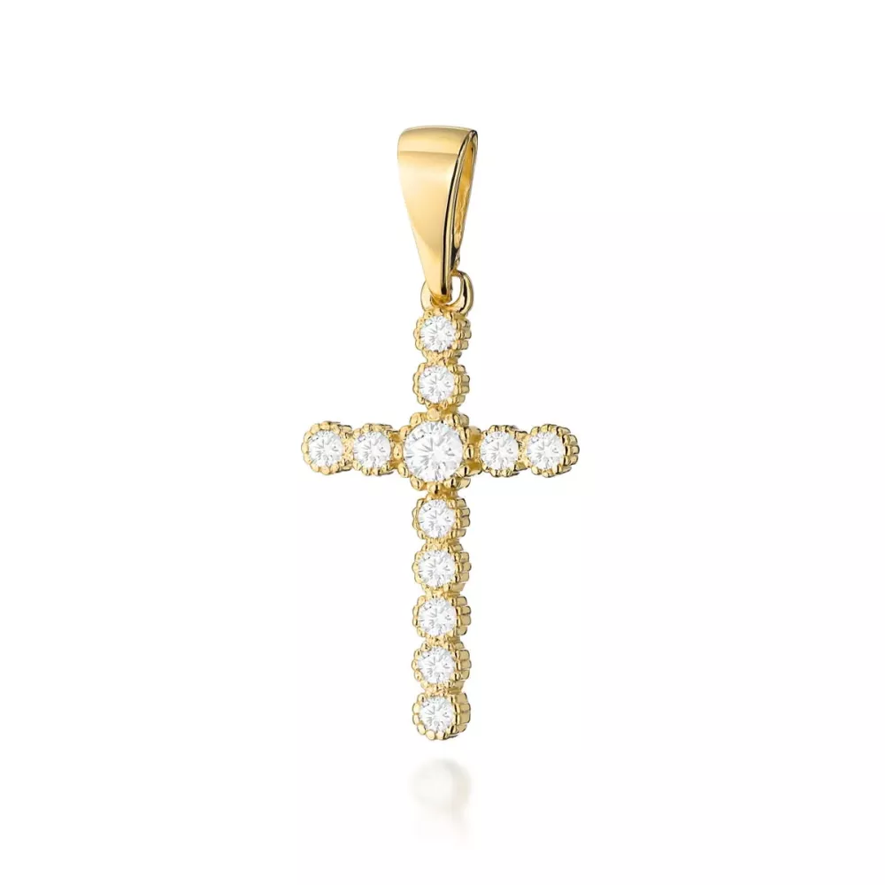 Złota zawieszka krzyżyk z brylantami 0,32ct D0008